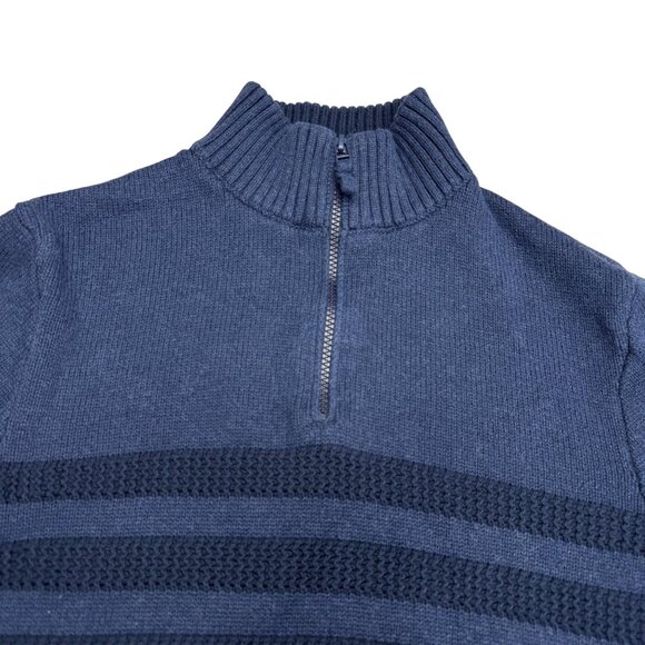 Tahari Men's Navy Blue 1/4 Zip Ribbed Striped Knit 100% Cotton Sweater, Size L - Picture 3 of 8